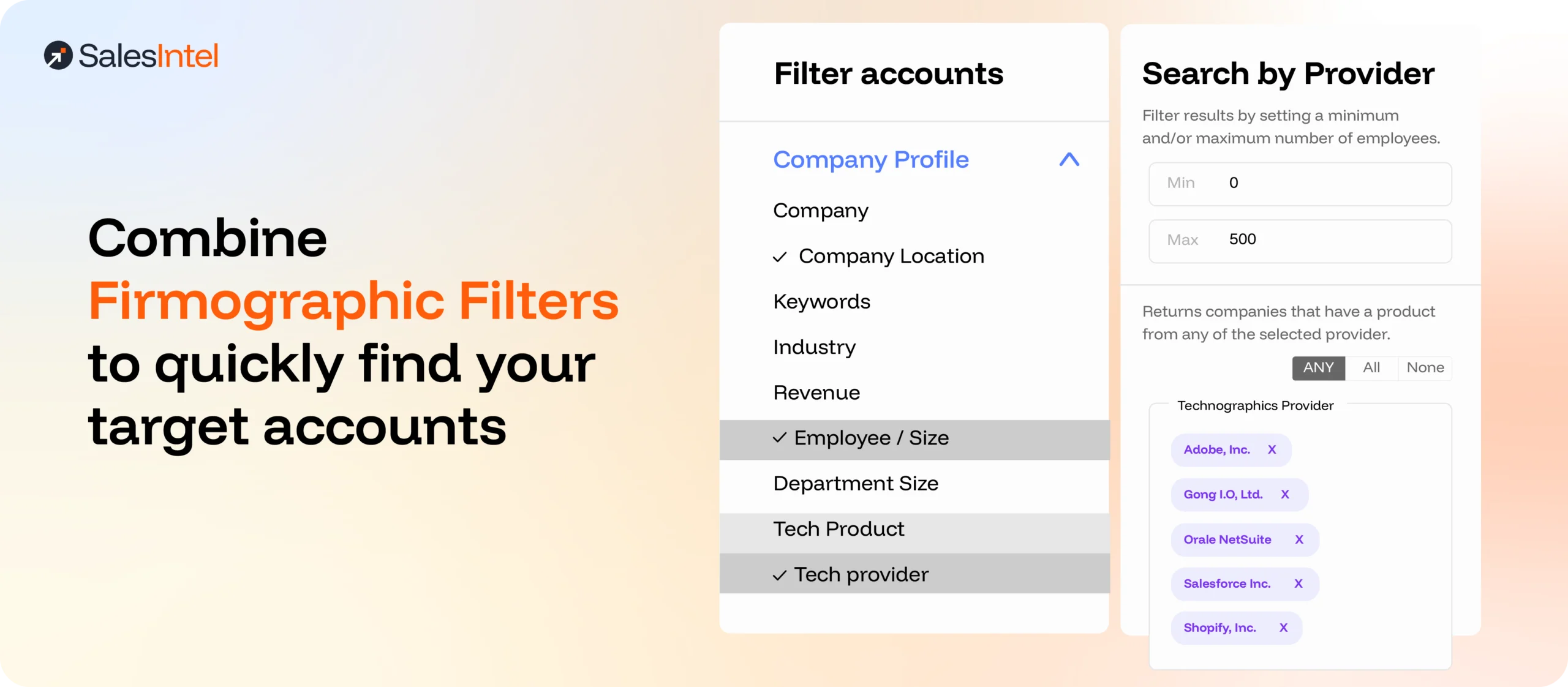 Combine Firmographic Filters to quickly find yourtarget accounts